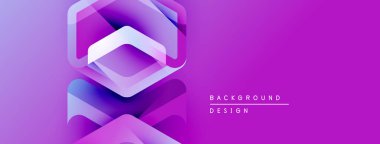 Soyut katmanlı şekiller canlı mor, mavi gradyan oluşturur. Arka planlar ve sunumlar için modern tasarım öğesi. Minimalist estetik.
