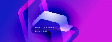 Soyut, enerjik bir arkaplan. Gradyan mor, mavi renkler modern tasarım yaratır. Geometrik şekiller örtüşür, dinamik bileşim oluşturur. Metin arkaplan tasarımı okur.