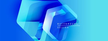 Soyut mavi tasarım, üst üste binen geometrik şekiller. Gradyan renkler dinamik görsel efekt yaratır. Modern arkaplan ögesi.