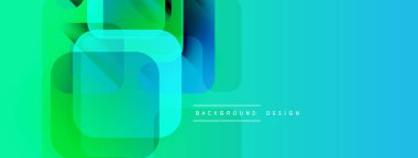 Soyut geometrik şekiller çakışıyor. Canlı yeşil, mavi renkler modern görsel efekt yaratır. Minimalist tasarım uygun pankart, başlık.