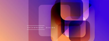 Soyut geometrik şekiller örtüşür, canlı bir gradyan arkaplan oluşturur. Modern tasarım sıcak, serin renk geçişlerini kullanır.