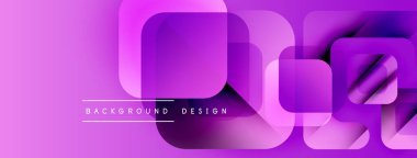 Soyut mor tasarım özellikleri üst üste binen yuvarlak kareler. Gradyan arka plan derinlik ekler, modern estetik. Mevcut en küçük metin.