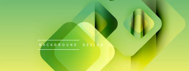 Soyut geometrik şekiller örtüşür, canlı yeşil gradyan arkaplan oluşturur. Modern tasarım öğeleri yenilik ve tazelik öneriyor.