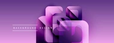 Soyut mor arkaplan. Üst üste binen geometrik şekiller modern tasarım yaratır. Gradyan renkler derinlik ve görsel ilgi ekler.
