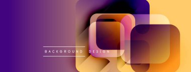 Soyut gradyan arkaplan özellikleri çakışan kareler. Mor, turuncu renkler modern görsel efektler yaratır. Metin arkaplan tasarımı okur.