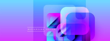 Soyut geometrik şekiller örtüşür, canlı bir gradyan arkaplan oluşturur. Mor, mavi renkler tasarıma egemen, modern estetik.