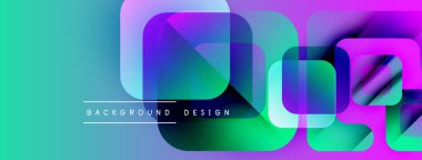 Soyut, enerjik bir arkaplan. Üst üste binen kareler dinamik görsel efekt yaratır. Turkuaz, mor, pembe renkler baskın kompozisyon. Modern tasarım ögesi.