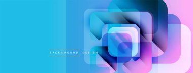 Soyut geometrik şekiller örtüşür, parlak mavi ve pembe renkler yaratır. Modern tasarım elementleri teknoloji ve yenilik öneriyor.