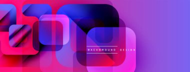Soyut geometrik şekiller örtüşüyor, canlı mor, pembe, mavi renkler yaratıyor. Arkaplan, pankart ve sunumlar için modern tasarım ögesi.