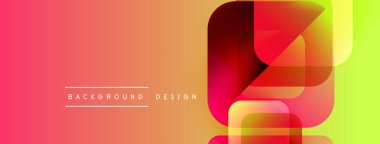 Soyut geometrik şekiller örtüşür, canlı bir değişim etkisi yaratır. Kırmızı, turuncu, sarı renkler tasarımda baskın. Minimalist metin mevcut.