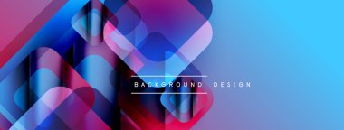 Soyut geometrik şekiller örtüşür, parlak mavi ve mor renkler yaratır. Arkaplan ve sunumlar için modern tasarım ögesi.