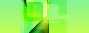 Soyut yeşil arkaplan. Üst üste binen şekiller dinamik görsel efekt yaratır. Modern tasarım elementleri pürüzsüz eğimler sunar.