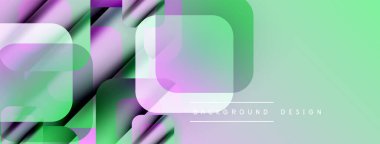 Soyut geometrik katmanlar örtüşerek canlı pastel renk şeması oluşturur. Modern tasarım elementleri dijital sanat ve yenilik öneriyor.