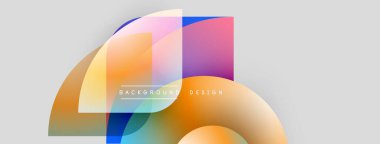 Soyut şekiller örtüşüyor, canlı renk değişimleri yaratıyor. Modern tasarım elementleri dinamik görsel deneyim önerir. Işık arkaplanı bileşimi güçlendirir.