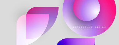 Soyut şekiller örtüşüyor, canlı pembe, mor renkler yaratıyor. Açık gri arkaplan ince bir kontrast sağlar. Modern tasarım ögesi.