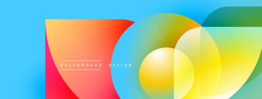 Soyut renkli şekiller çakışıyor. Mavi arkaplan canlı bir karşıtlık sağlar. Modern tasarım elementleri dinamik görsel efekt yaratır.