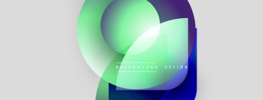 Soyut şekiller örtüşüyor, canlı gradyanlar yaratıyor. Modern tasarım öğeleri akıcılık, yenilik ve arka plan dokusunu önerir. Minimalist estetik.