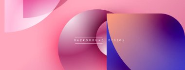 Soyut gradyanlar çakışıyor, dinamik görsel kompozisyon oluşturuyor. Pembe, mor, mavi renkler dizaynda baskın. Modern estetik.
