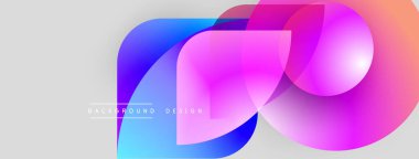 Soyut renkli şekiller örtüşüyor ve canlı bir görsel etki yaratıyor. Gradyan renkler düzgün bir şekilde harmanlanarak modern arkaplan tasarımı oluşturur.