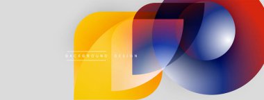 Soyut renkli katmanlar örtüşüyor. Sarı, mavi, kırmızı renkler dinamik görsel efekt yaratır. Metin elemanları mevcut olan minimalist tasarım.