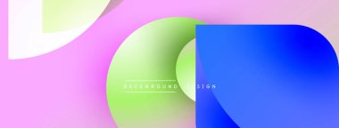 Soyut şekiller örtüşüyor, canlı renk değişimleri yaratıyor. Pembe, mavi, yeşil renkler tasarımda baskın. Metin arkaplan tasarımı okur.