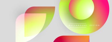 Soyut şekiller örtüşüyor, canlı renk değişimleri yaratıyor. Işık arkaplanı görsel çekiciliği ve modern tasarım ögesini arttırır.