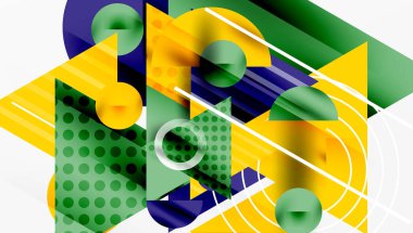 Soyut geometrik bileşim. Üst üste binen şekiller, canlı renkler, dinamik eğimler modern görsel deneyimler yaratır..