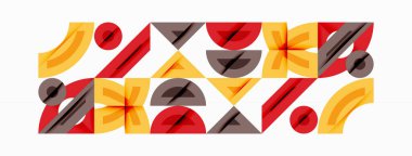 Soyut geometrik desen. Tekrarlayan şekiller, sıcak renkler kompozisyona hakim. Minimalist tasarım, mevcut temiz çizgiler.