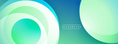 Soyut daireler örtüşüyor, canlı deniz mavisi ve yeşil renkler yaratıyor. Modern tasarım teknolojiyi, yeniliği, tazeliği öneriyor. Basit, temiz estetik..