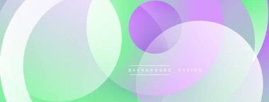 Soyut daireler çakışıyor, yumuşak pastel gradyanlar yaratıyor. Açık yeşil, mor aksanlı leylak rengine hakim. Arkaplanlar için minimalist tasarım.