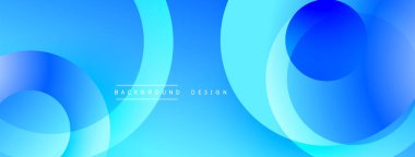 Soyut mavi arkaplan. Üst üste binen daireler dinamik değişim etkisi yaratır. Sancaklar ve sunumlar için modern tasarım uygun.