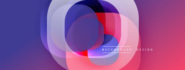 Soyut kompozisyon. Üst üste binen yuvarlak kareler canlı renk değişimleri yaratır. Modern tasarım, pürüzsüz geçişler, dinamik görsel etki.