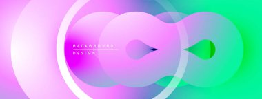 Soyut gradyanlar, üst üste binen daireler dinamik görsel akış yaratır. Modern tasarım elementleri yenilik ve enerji öneriyor.