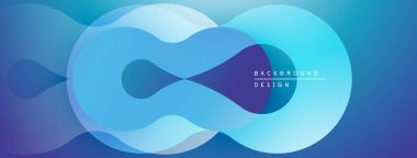 Soyut mavi şekiller çakışıyor ve sonsuzluk sembolü oluşturuyor. Renkler derinliği gösteriyor, modern tasarım estetiği. Minimalist kompozisyon.