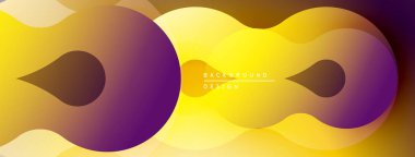 Soyut sıvı şekilleri örtüşür, parlak sarı ve mor renkler yaratır. Arkaplan ve sunumlar için modern tasarım ögesi.