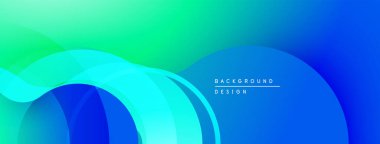 Soyut sıvı şekilleri, canlı mavi, yeşil gradyanlar. Modern tasarım, pürüzsüz kıvrımlar dinamik görsel akış yaratır. Minimalist estetik.
