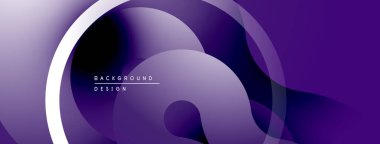 Soyut mor tasarım özellikleri üst üste binen yuvarlak şekiller, gradyanlar, düz eğriler. Dinamik akışı olan modern arkaplan.