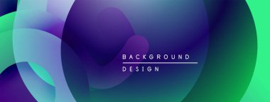 Soyut sıvı şekilleri örtüşür ve canlı renk değişimleri yaratır. Modern tasarım koyu maviler, morlar, yeşillikler içerir. Metin arkaplan tasarımı okur.