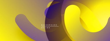 Soyut sıvı şekiller, sarı, mor renkler. Modern tasarım, gradyan arka plan. Minimalist kompozisyon, pürüzsüz geçiş.