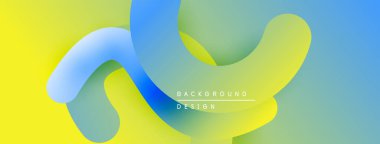 Soyut sıvı şekiller, canlı renklerin karışımı. Sarı, mavi, yeşil gradyanlar modern tasarım yaratır. Yumuşak kıvrımlar hareketi, derinliği gösterir.