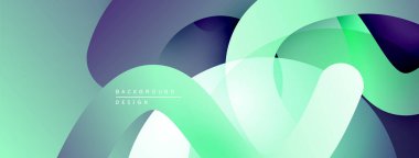 Soyut sıvı şekilleri örtüşür, canlı gradyanlar yaratır. Nane, mor renkler dizaynın hakimi. Modern, minimalist estetik.