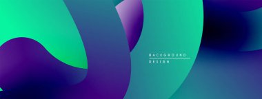 Soyut sıvı şekilleri canlı turkuazlar, mor, mavi renkler harmanlar. Modern tasarım hareketi, enerjiyi, pürüzsüz geçişleri çağrıştırıyor. Arkaplan metni arkaplan tasarımı okur.