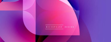 Soyut, enerjik bir arkaplan. Üst üste binen şekiller dinamik görsel efekt yaratır. Pembe, mor renkler kompozisyona hakim. Modern tasarım ögesi.