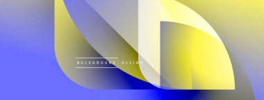 Soyut tasarım sarı ve mavi renkte akar. Üst üste binen şekiller dinamik görsel efekt yaratır. Metin arkaplan tasarımı okur.