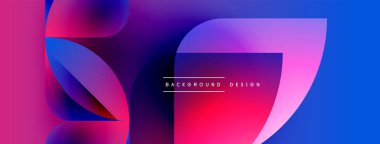 Soyut enerjik tasarım akış şekilleri, gradyanlar. Pembe, mavi renkler kompozisyona hakim. Metin arka plan tasarımı okur. Modern estetik.