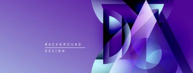 Soyut mor dizayn, üst üste binen şekiller, gradyanlar. Sancaklar ve sunumlar için modern arka plan ideal. Minimalist stil.