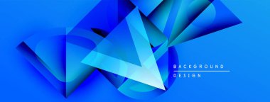 Soyut geometrik şekiller, canlı mavi renkler, dinamik kompozisyon. Modern tasarım elementleri görsel ilgi yaratıyor, gösterişli sunum.