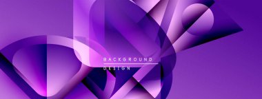 Soyut mor tasarım. Dinamik şekiller üst üste biniyor ve modern görsel efektler yaratıyor. Gradyan renkler derinlik ve doku ekler. Minimalist metin mevcut.