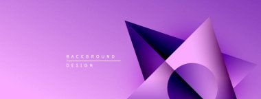 Soyut mor tasarım katmanlı geometrik şekiller içerir. Gradyan arka plan derinlik yaratır, modern estetik. Minimalist kompozisyon.