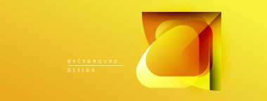 Parlak sarı arkaplan soyut geometrik şekiller içerir. Üst üste binen katmanlar dinamik görsel efekt yaratır. Modern tasarım ögesi.